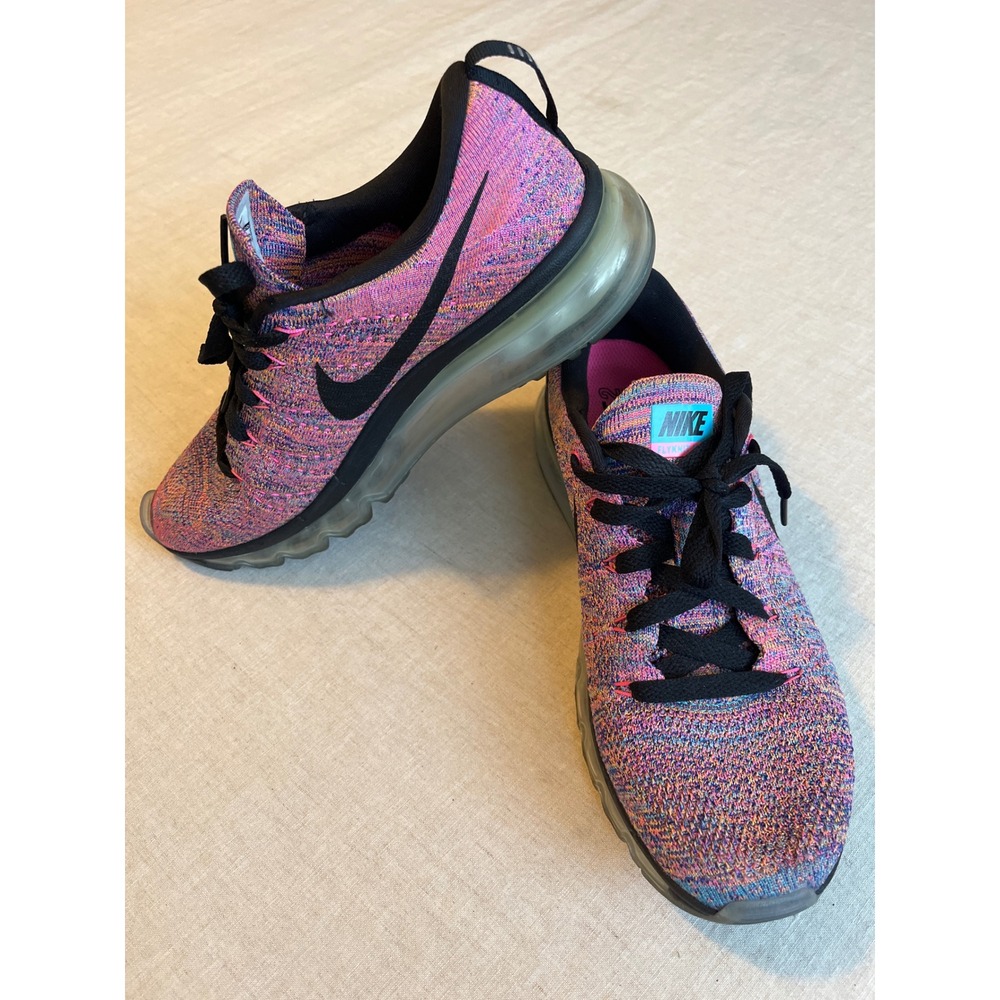 Nike Flyknit Air Max Pink Flash Multi-Color Running Shoes 620659-404 Womens 7.5